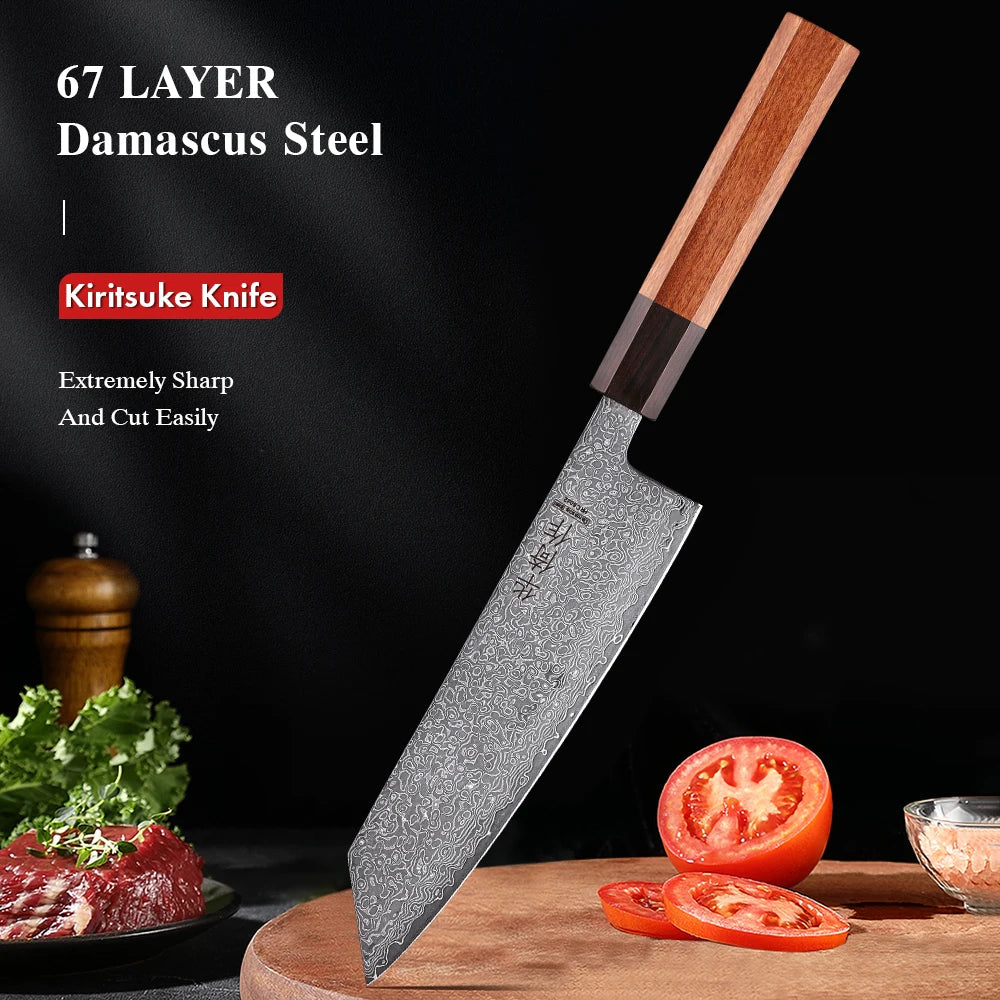 7-inch Japanese Kiritsuke Knife Damascus Steel Kitchen Sharp Cutting Meat Vegetable Cleaver Handmade Professional Chef Knives