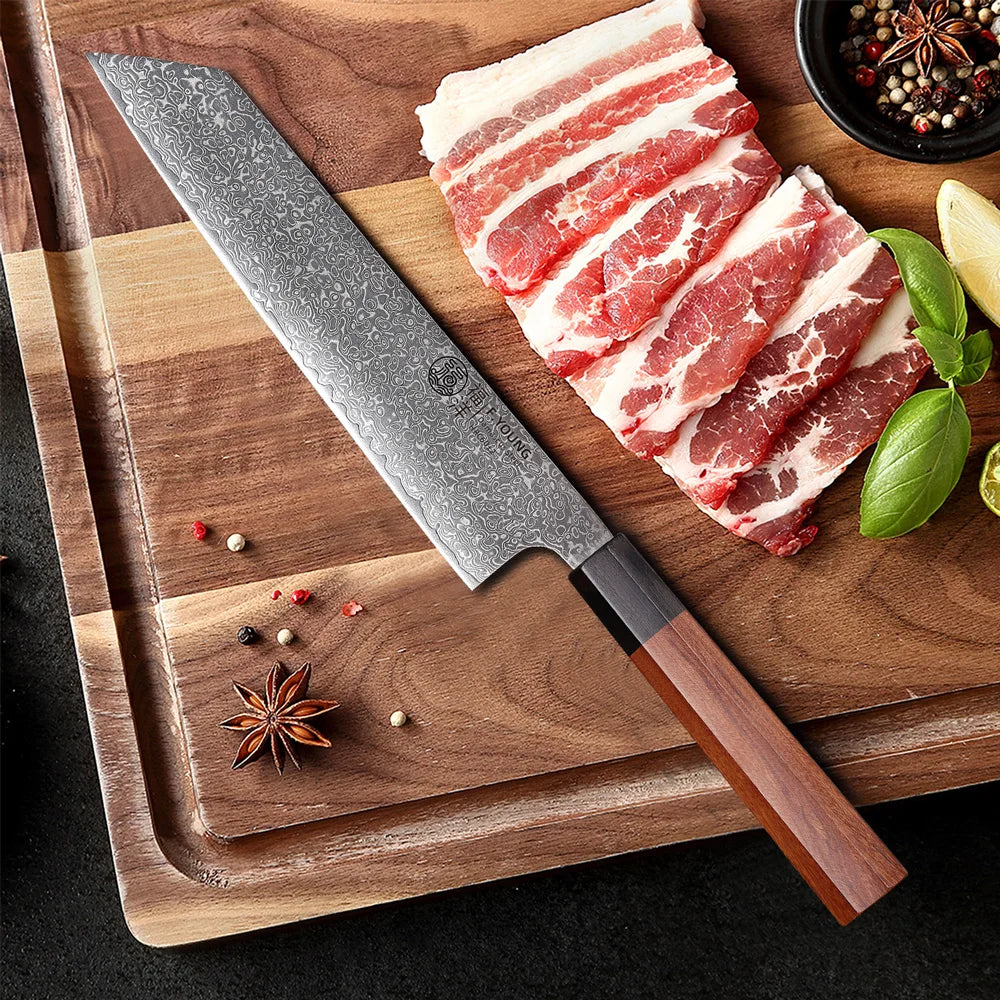 F.YOUNG 8.2-inch Japanese Kiritsuke Knife Damascus Steel Kitchen Chef Knives Sharp Professional Cleaver Hand Forged Cooking Tool