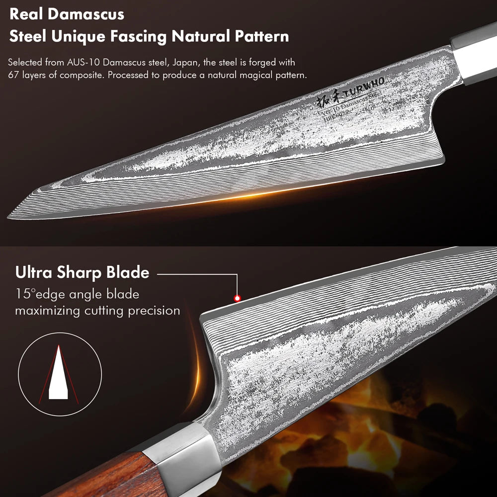 TURWHO 6" Honesuki Knife – Hand-Forged Damascus Steel Japanese Chef Knife for Boning & Kitchen Precision