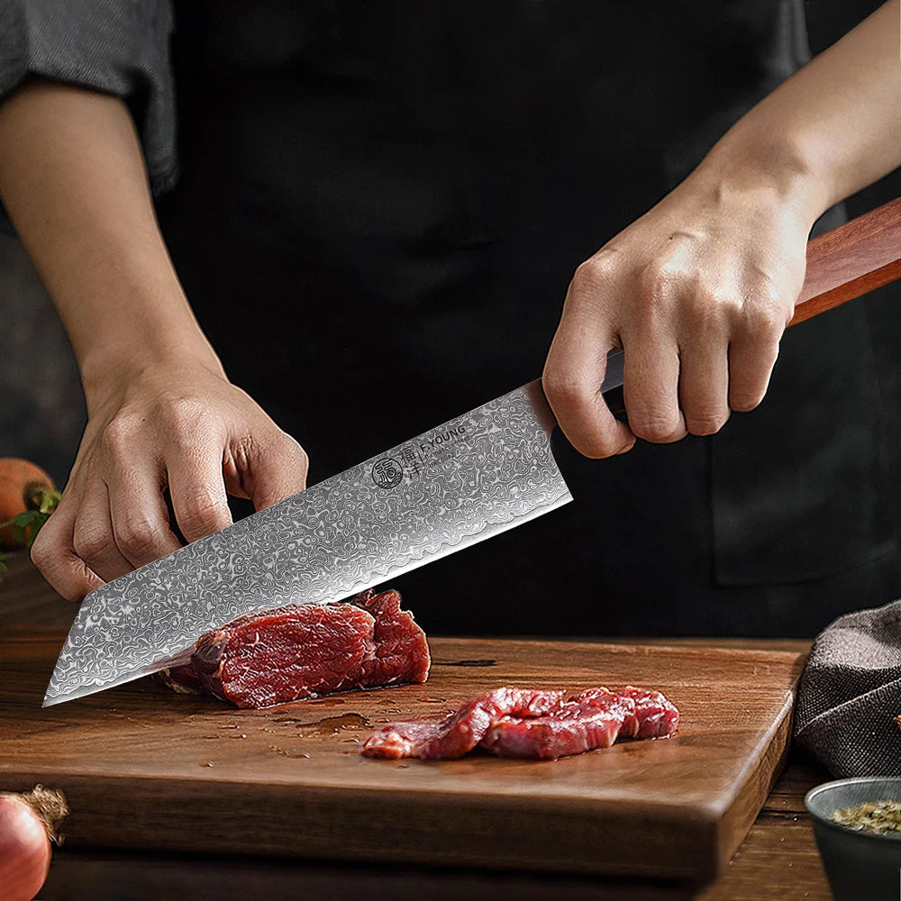 F.YOUNG 8.2-inch Japanese Kiritsuke Knife Damascus Steel Kitchen Chef Knives Sharp Professional Cleaver Hand Forged Cooking Tool