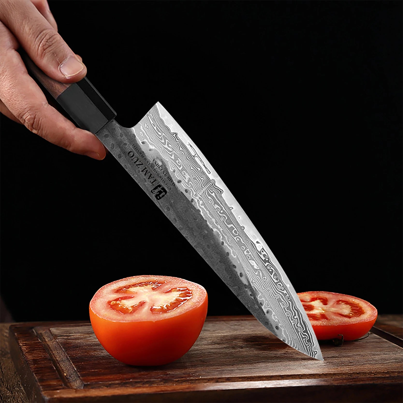 Japanese Professional Chef Knife Damascus Steel Kitchen Slicing Knife Wooden-handled Meat Cutter and Boning Knife with Gift Box