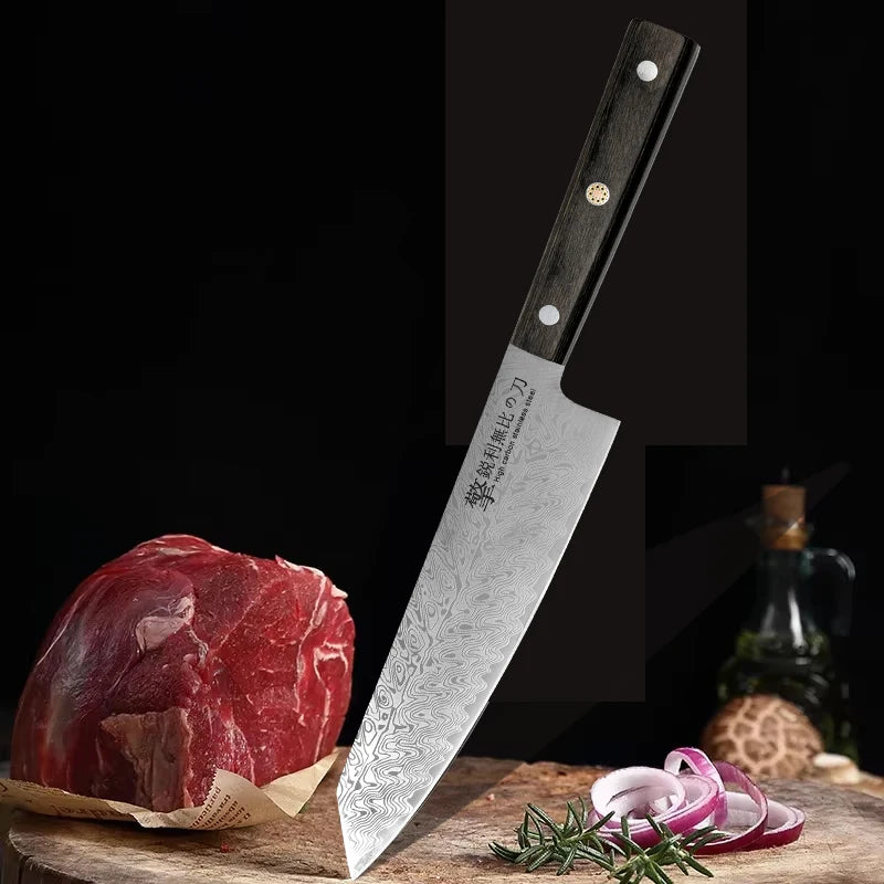 Damascus Textured Kitchen Knife – Premium Japanese Chef’s Knife for Meat, Vegetables & Fruits