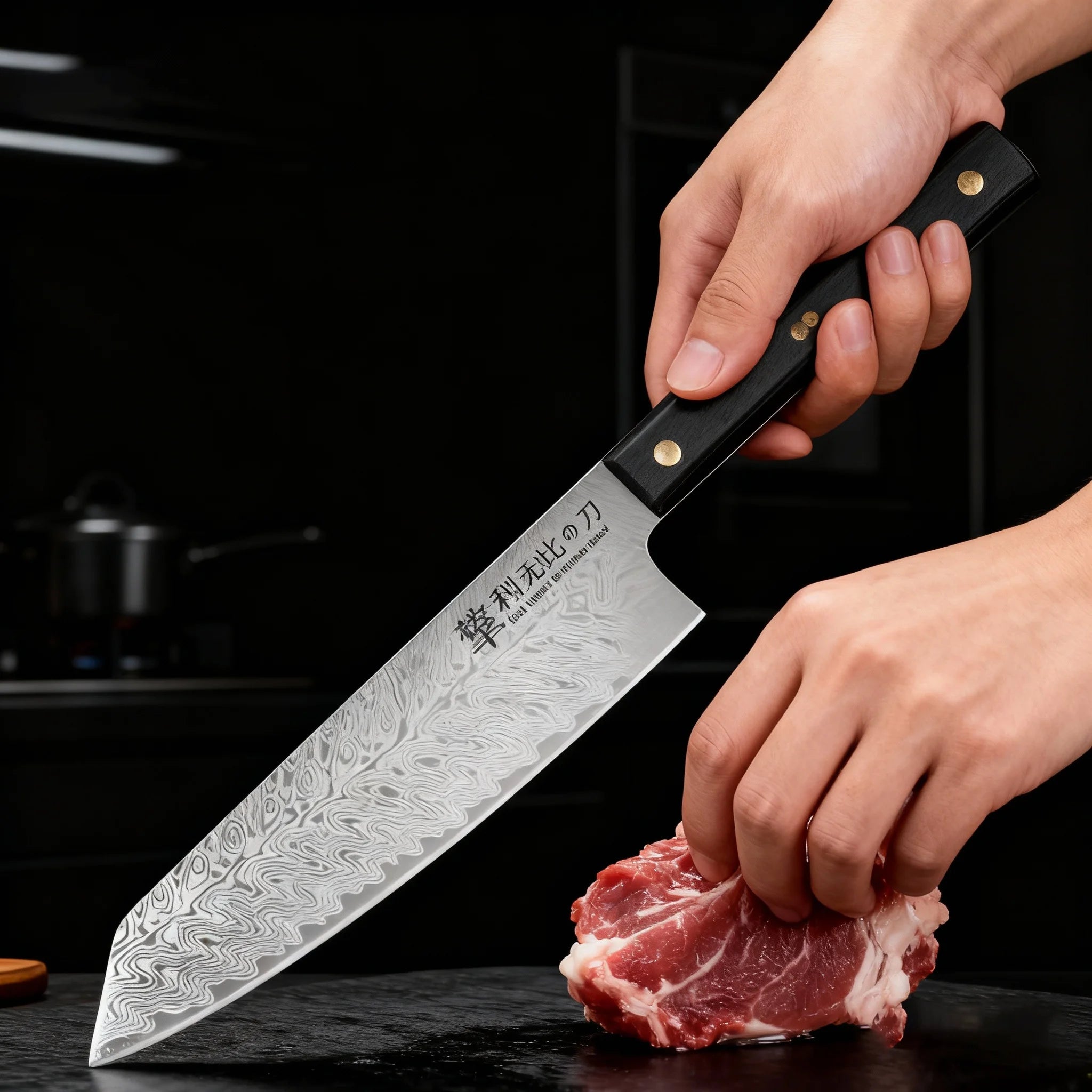 Damascus Textured Kitchen Knife – Premium Japanese Chef’s Knife for Meat, Vegetables & Fruits