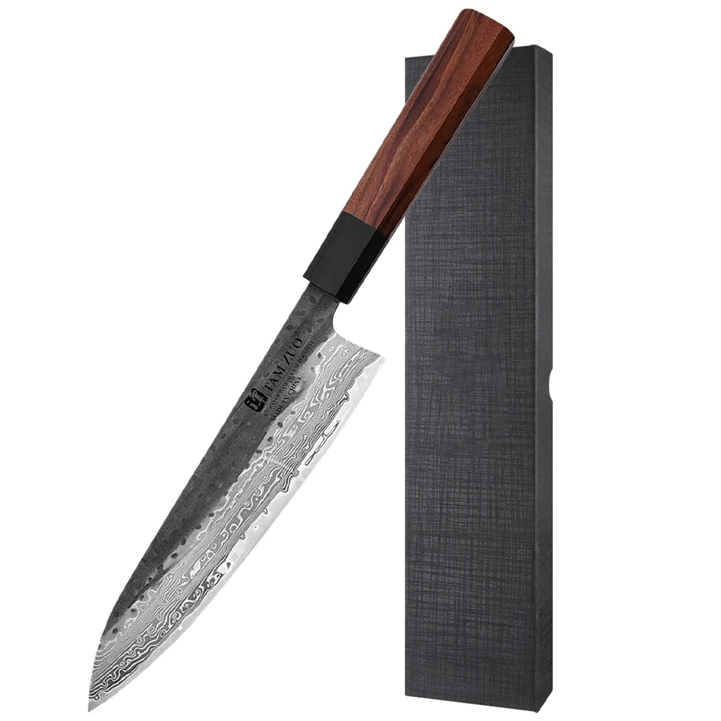 Japanese Professional Chef Knife Damascus Steel Kitchen Slicing Knife Wooden-handled Meat Cutter and Boning Knife with Gift Box
