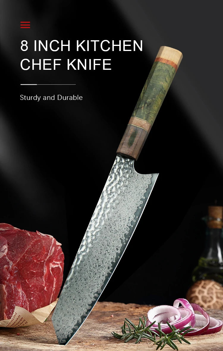8 Inch Chef Knife 67 Layers VG10 Damascus Steel Kitchen Knives Stabilized Colored Wood Handle Professional Japanese Knife