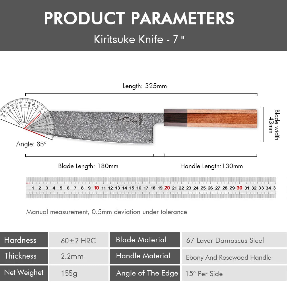7-inch Japanese Kiritsuke Knife Damascus Steel Kitchen Sharp Cutting Meat Vegetable Cleaver Handmade Professional Chef Knives