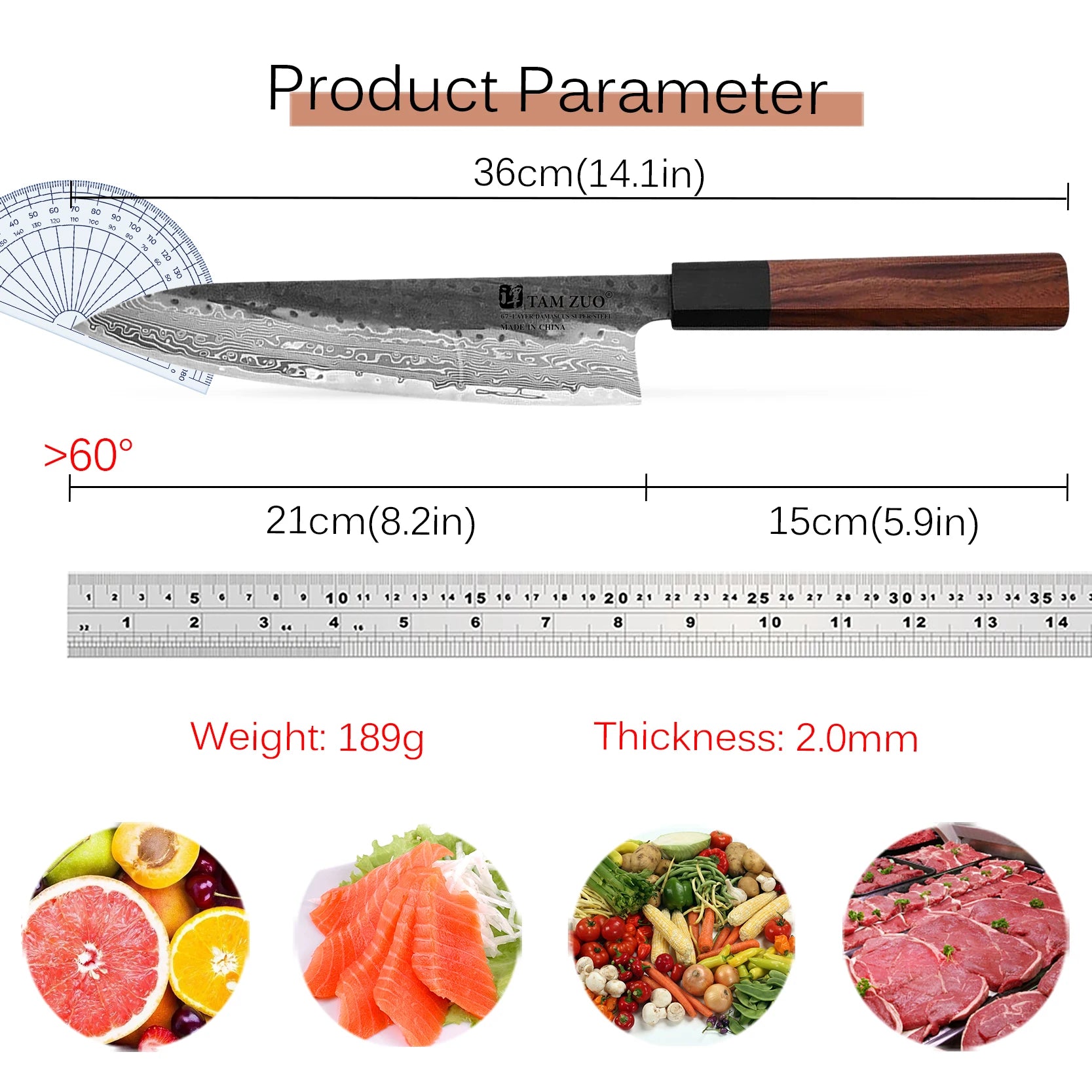 Japanese Professional Chef Knife Damascus Steel Kitchen Slicing Knife Wooden-handled Meat Cutter and Boning Knife with Gift Box